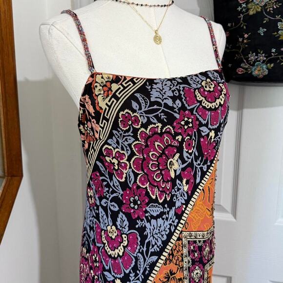 VTG Y2K Eva Blue Orange Multicolor Patchwork Beaded Boho Fairy Maxi Dress 10/M - Picture 2 of 8